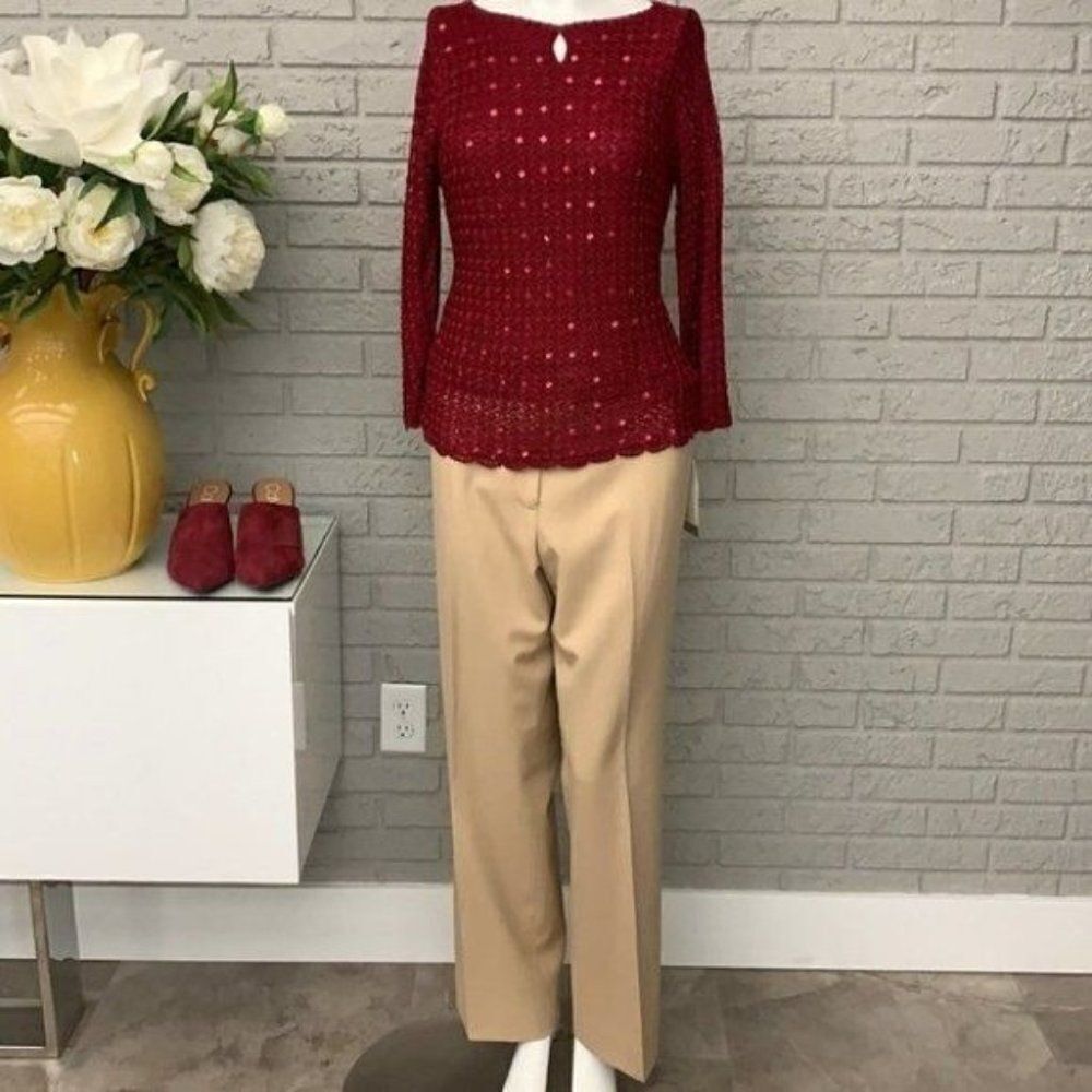 Emma James Wine Crochet and Beaded Top Size M